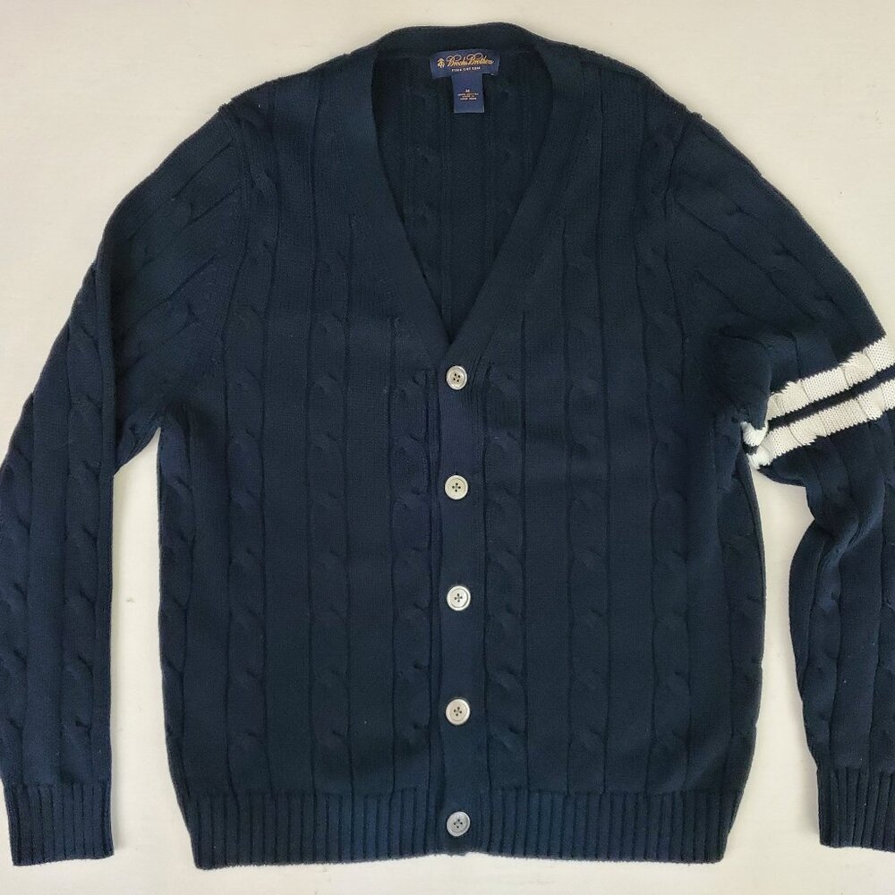Vintage Brooks Brothers Cable Knit Pima Cotton Cardigan Sweater Men's M NICE
